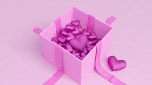 Eine rosa Box gefüllt mit vielen rosa Herzen