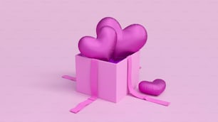 a pink gift box with hearts on a pink background