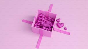 a pink box filled with lots of pink hearts