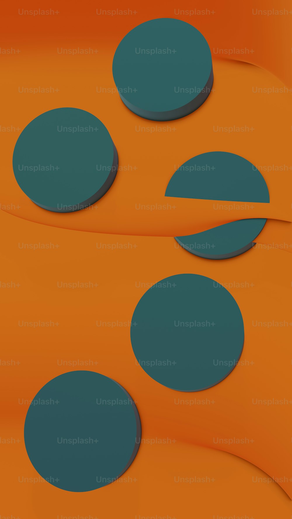 an orange background with blue circles on it