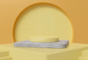 un objet jaune avec un objet blanc sur le dessus