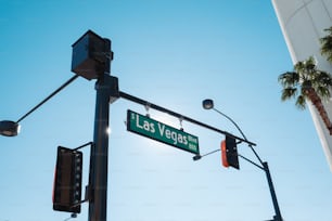 um sinal de rua em um poste ao lado de um semáforo