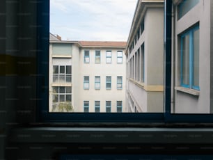 a view of a building through a window