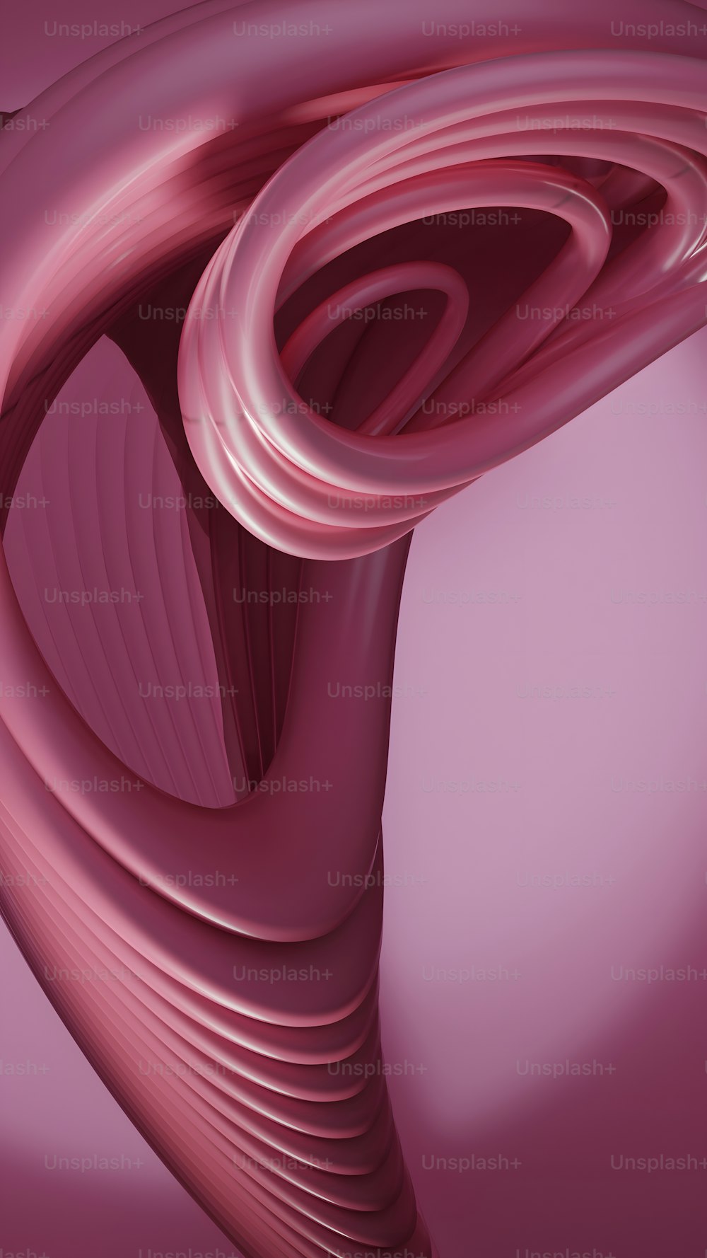 a pink background with a curved object in the middle