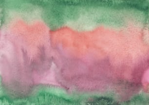 a painting of pink and green colors on a green background
