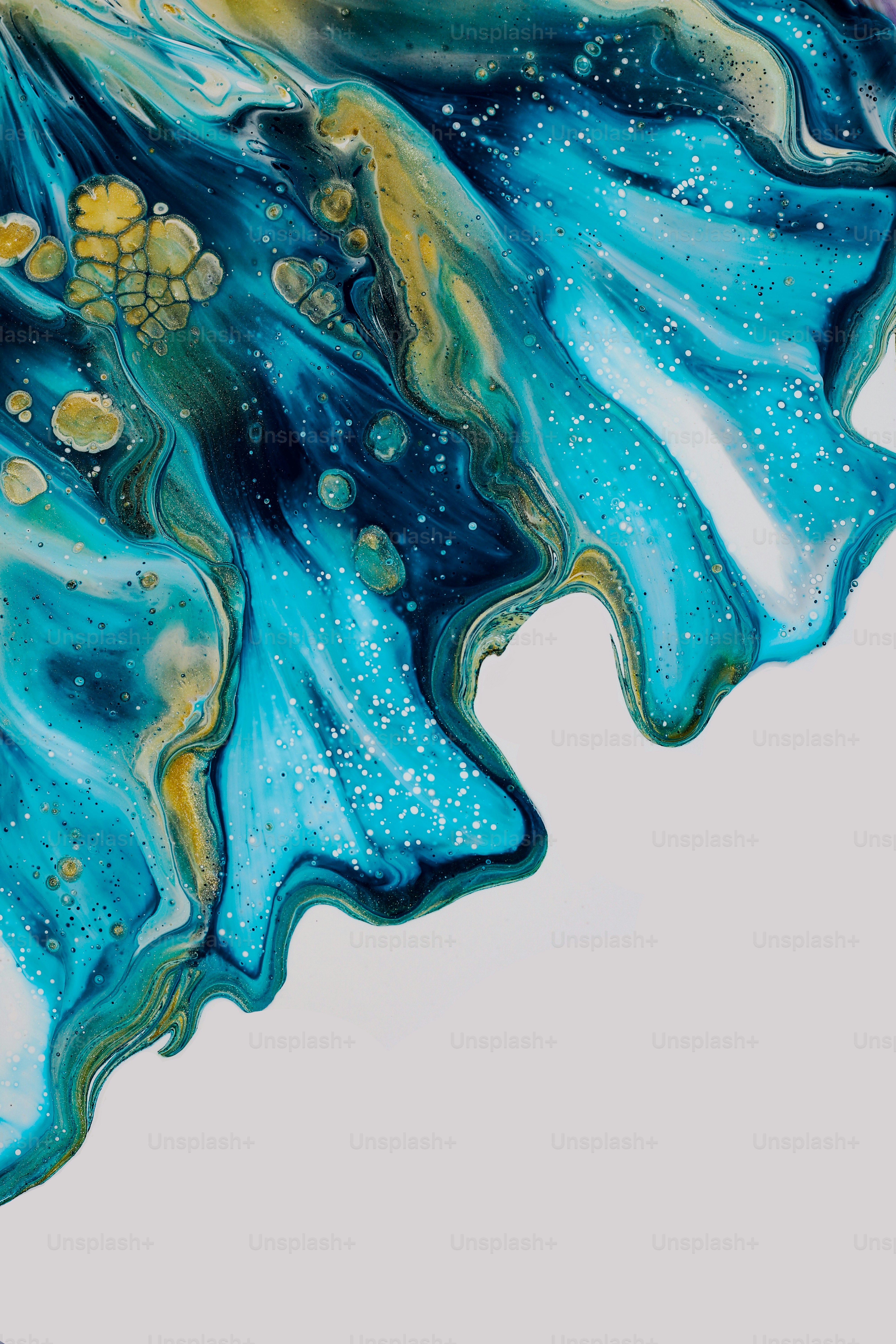 an abstract painting of blue and yellow colors