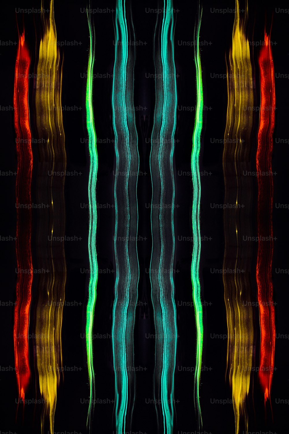 a black background with a multicolored image of wavy lines