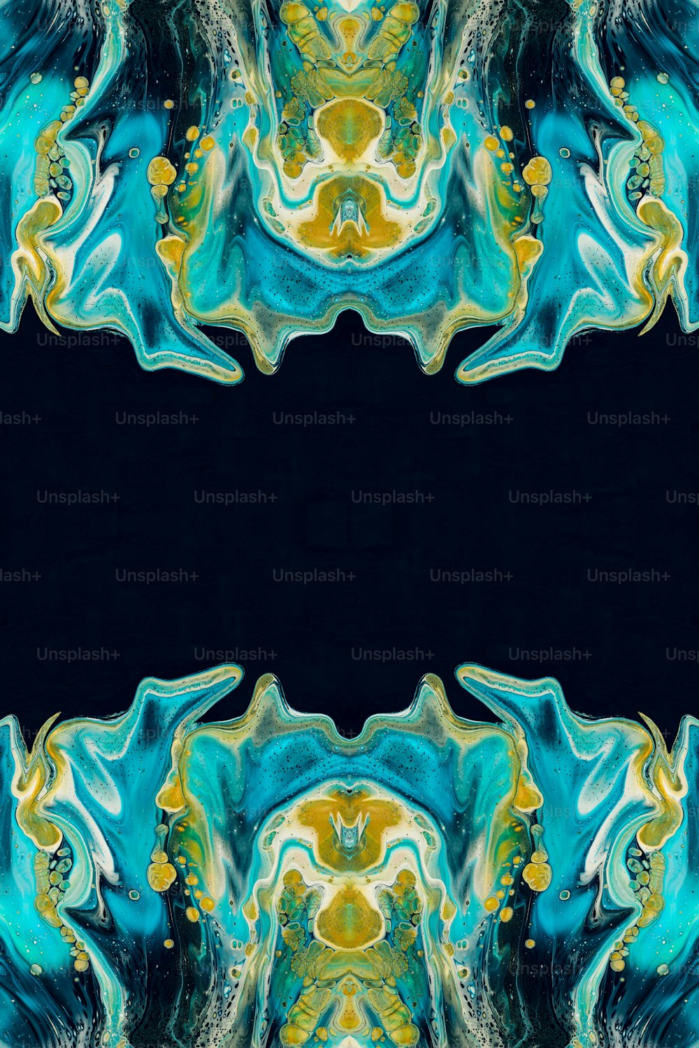 a blue and yellow pattern with a black background