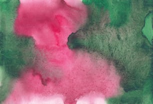 a painting of pink and green on a green background