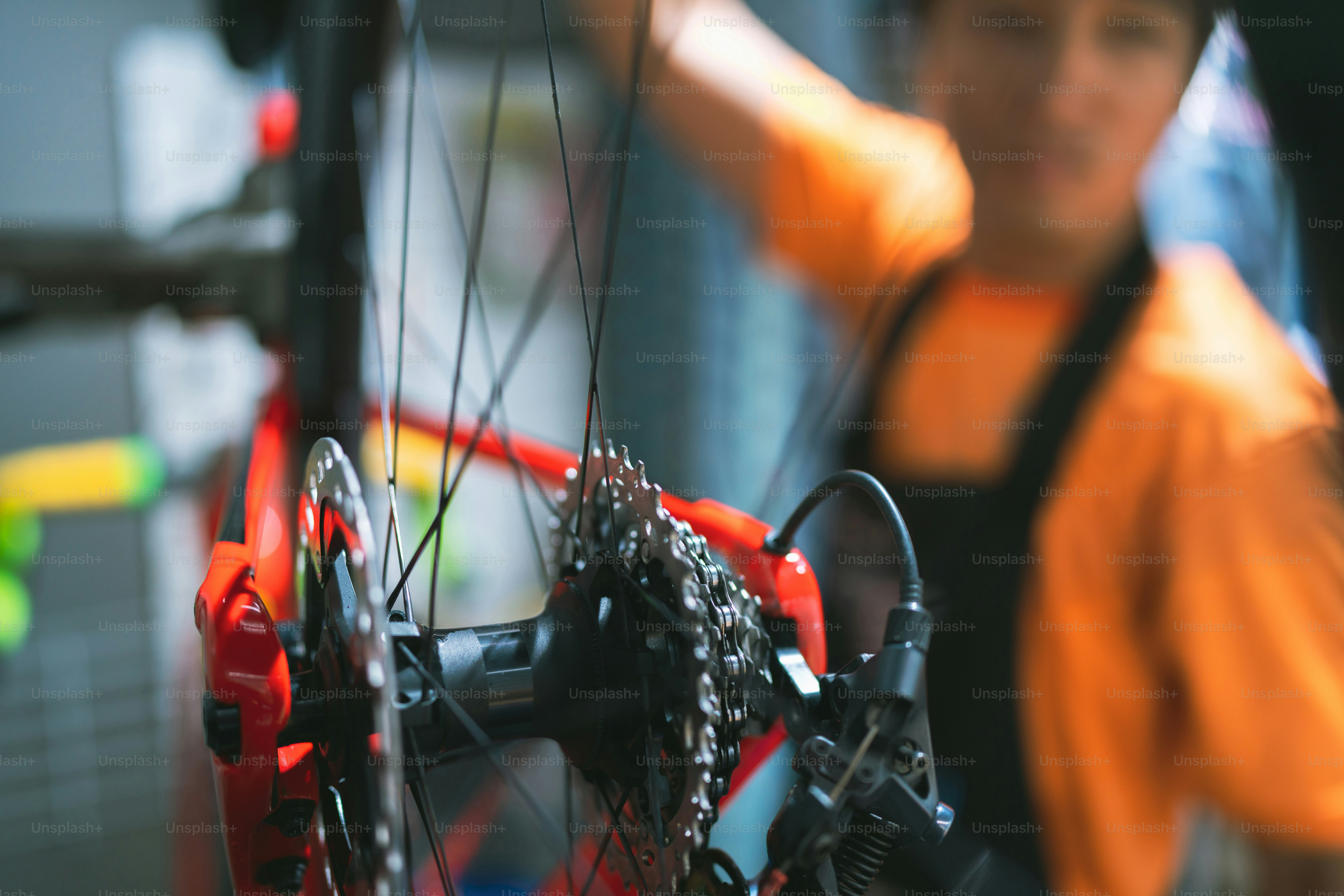 professional bike mechanic cleaning He is in the shop