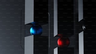 un gros plan d’un objet rouge et bleu sur fond noir