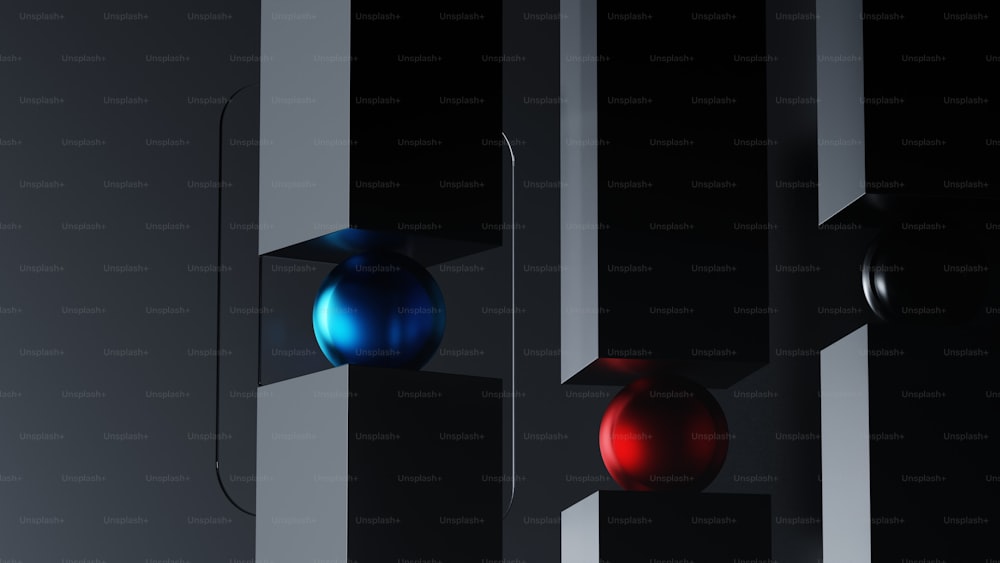 um close up de um objeto vermelho e azul em um fundo preto