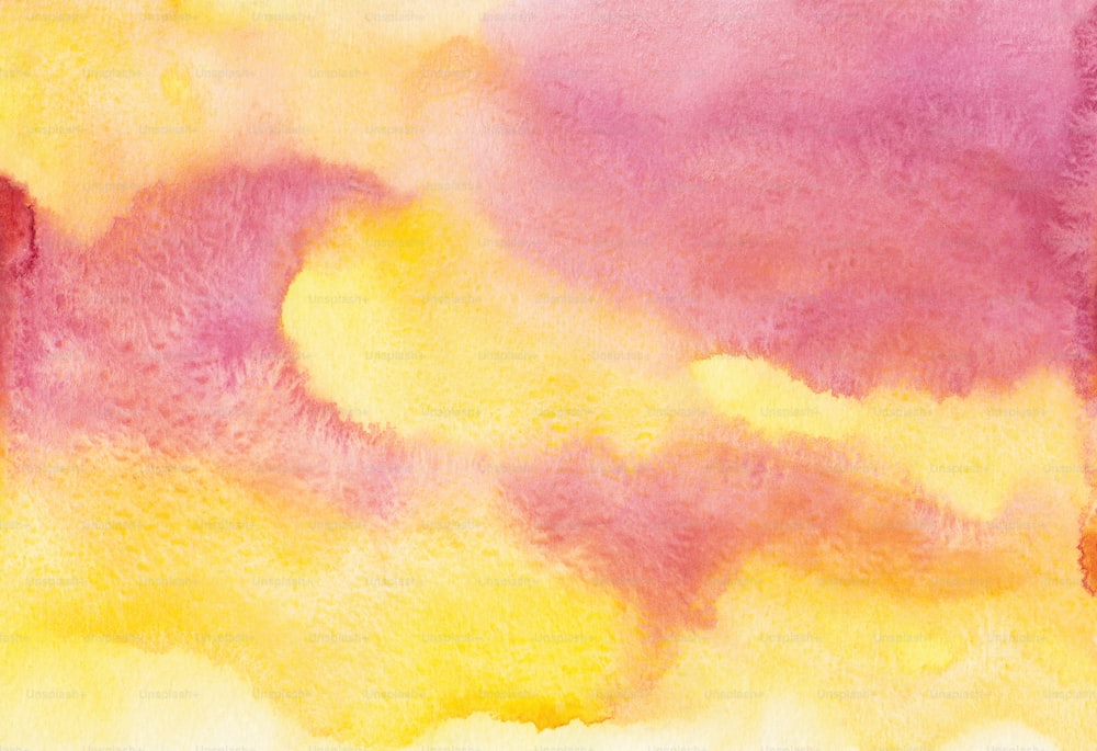 ein Aquarell einer gelben und rosa Wolke