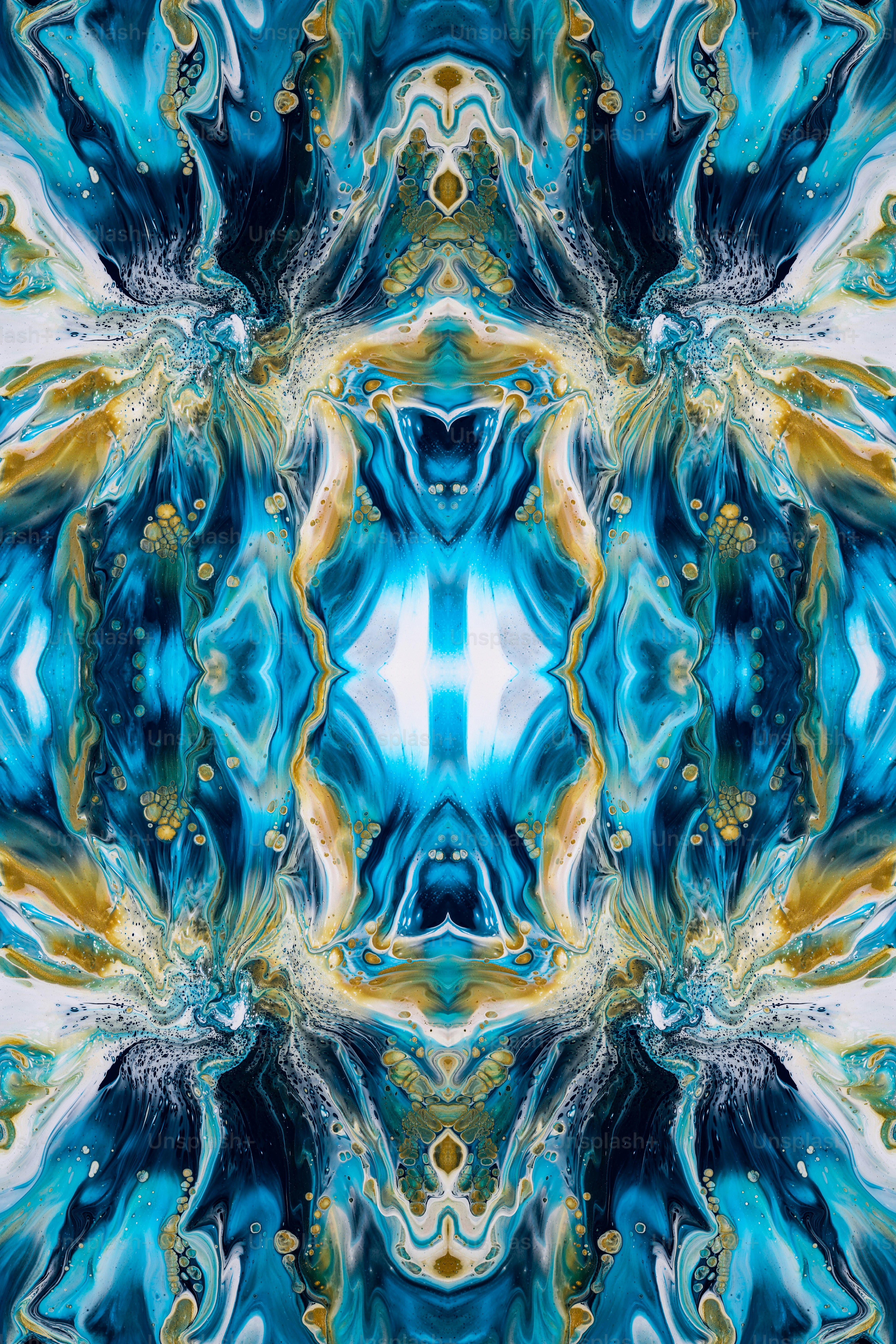 a blue, yellow and white abstract design