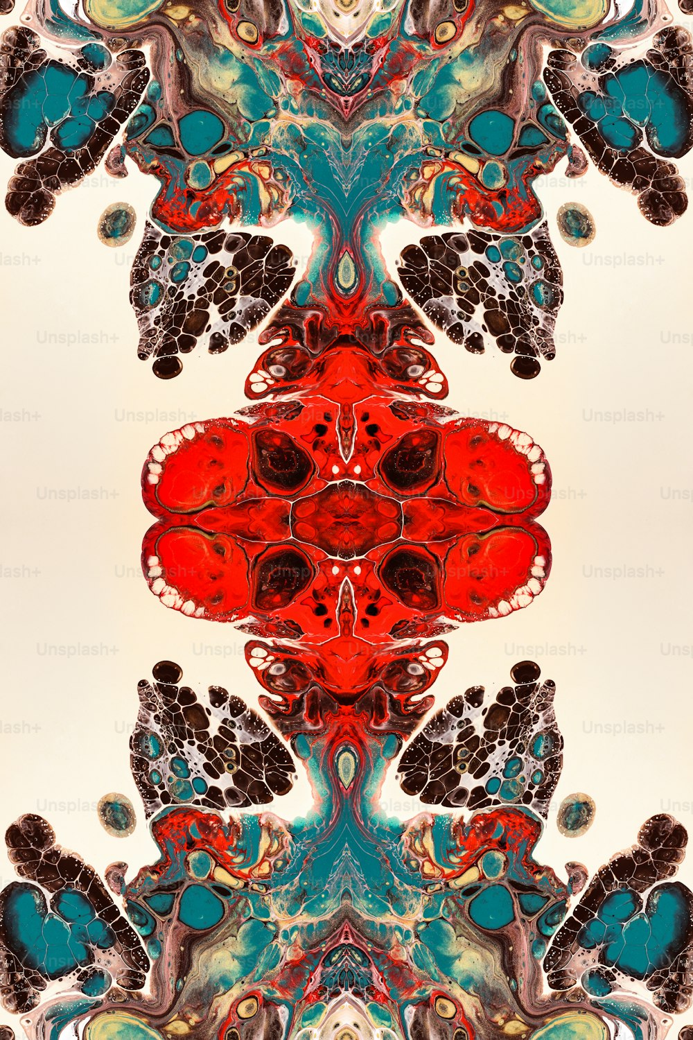 an abstract image of a red and blue flower