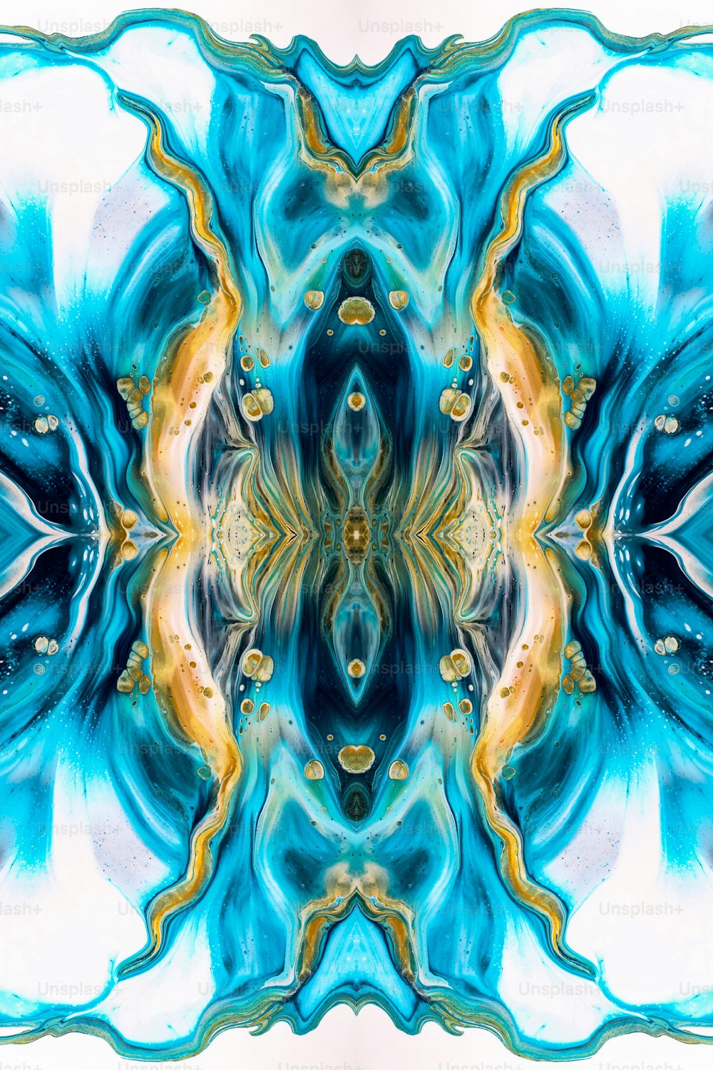 an abstract image of a blue and yellow flower