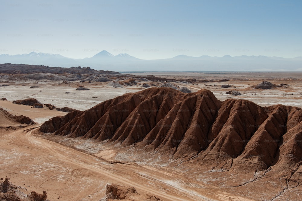 a desert landscape with mountains in the distance