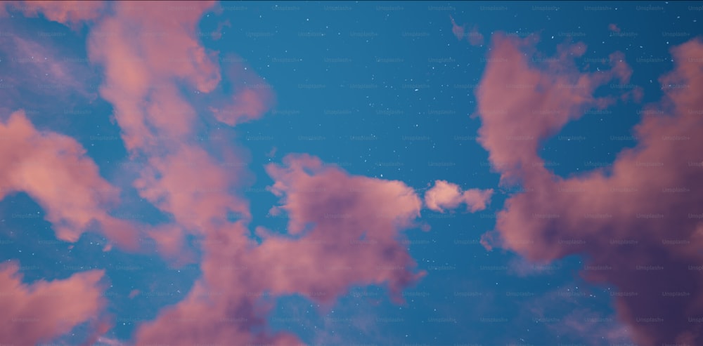 the sky is filled with pink clouds and stars