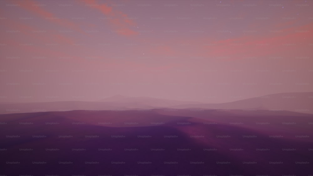 a purple sky with some clouds and some hills