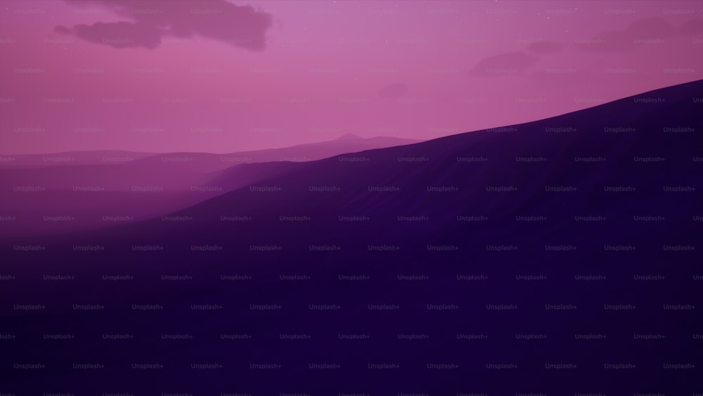 a purple sky with some clouds and mountains in the background
