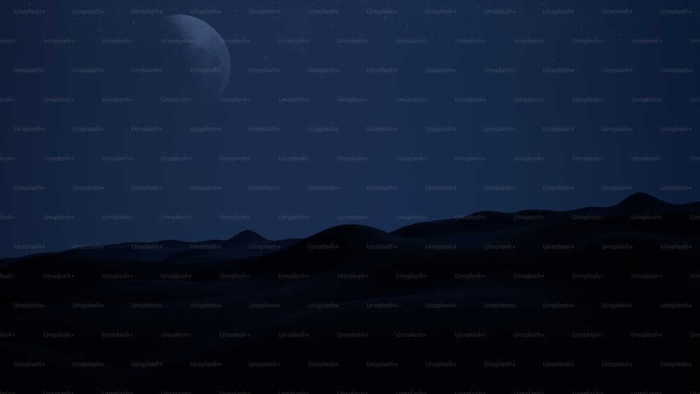 Un cielo azul oscuro con la luna en la distancia