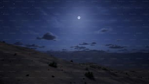 Ein Vollmond scheint am Himmel über einer Wüstenlandschaft