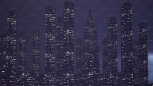 Una ciudad de noche con muchos edificios altos