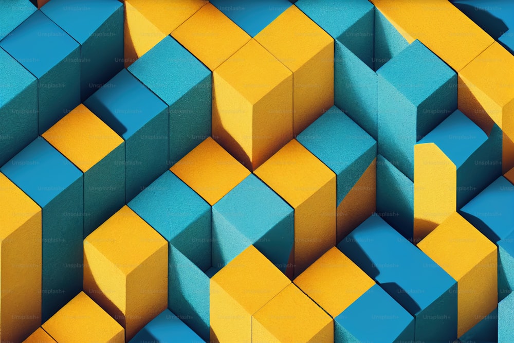 a blue, yellow and orange pattern of cubes