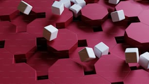 a bunch of white cubes on a red surface
