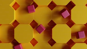 a yellow background with pink cubes on it
