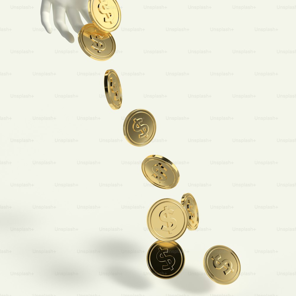 a hand reaching up to a stack of coins