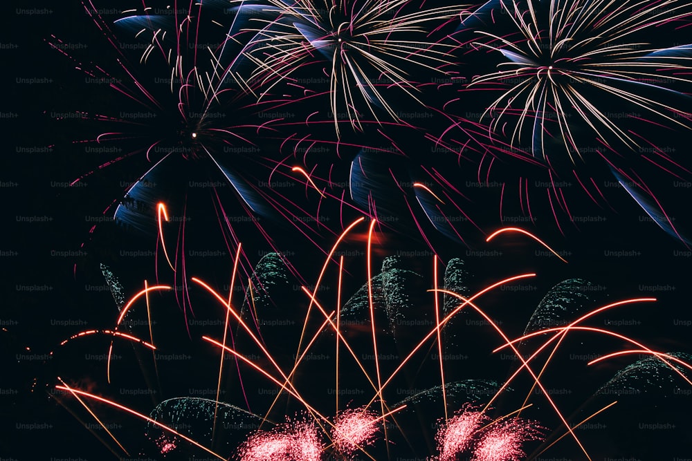 a bunch of fireworks are lit up in the night sky