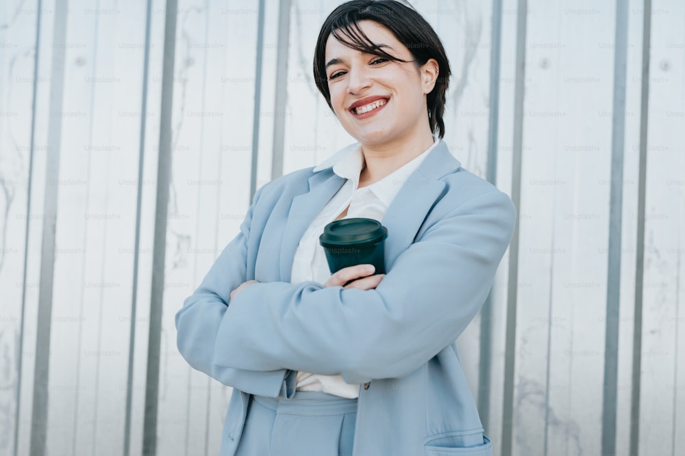 a woman standing with her arms crossed and smiling