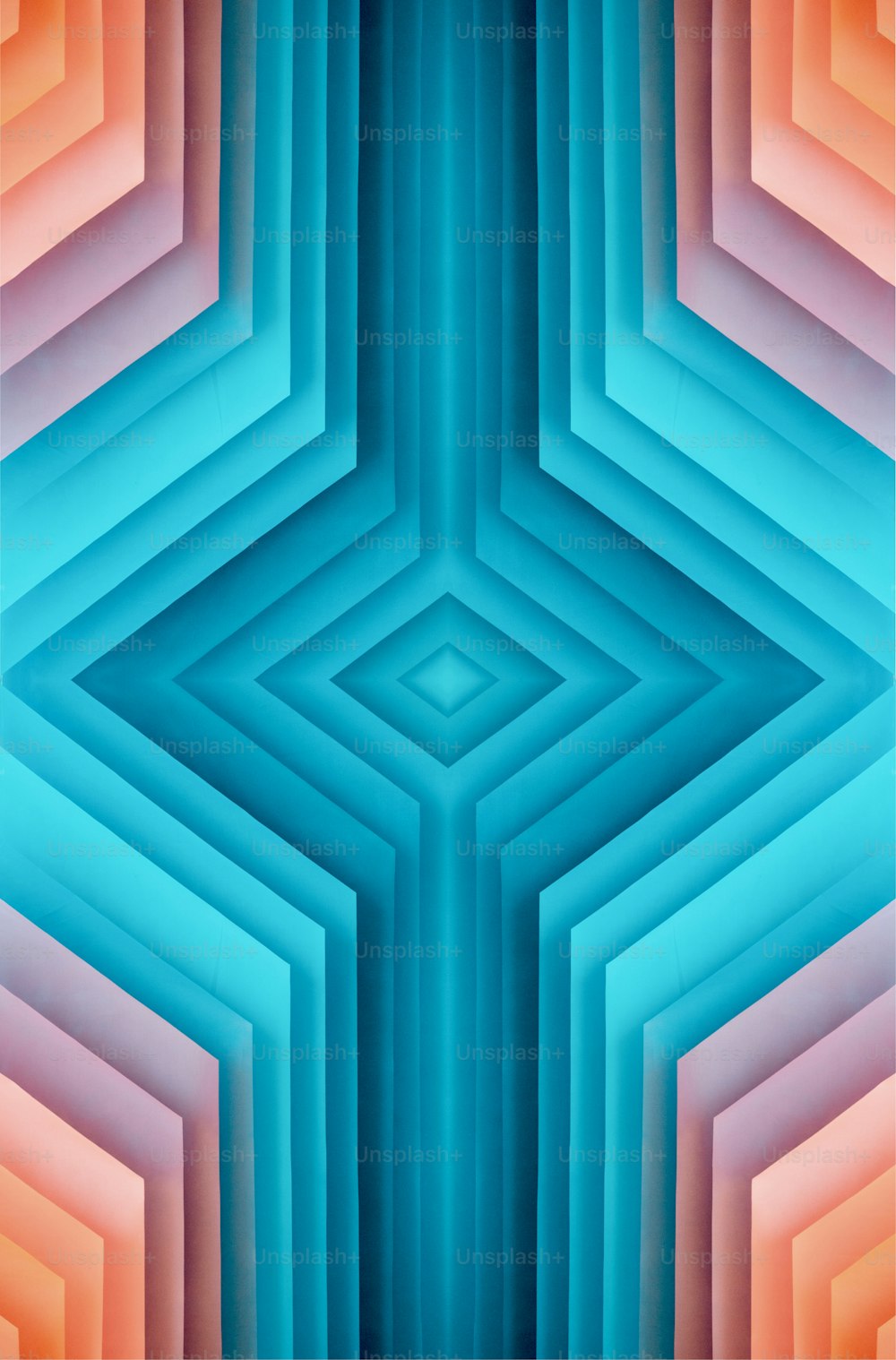 Ein abstraktes Bild eines blauen, orangen und rosa Musters