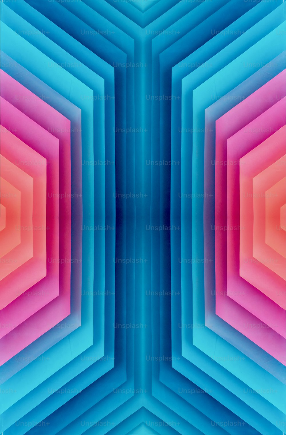 an abstract image of a blue and pink hexagonal structure
