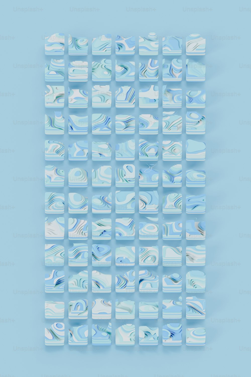 Un patrón de mosaico azul y blanco con un fondo azul