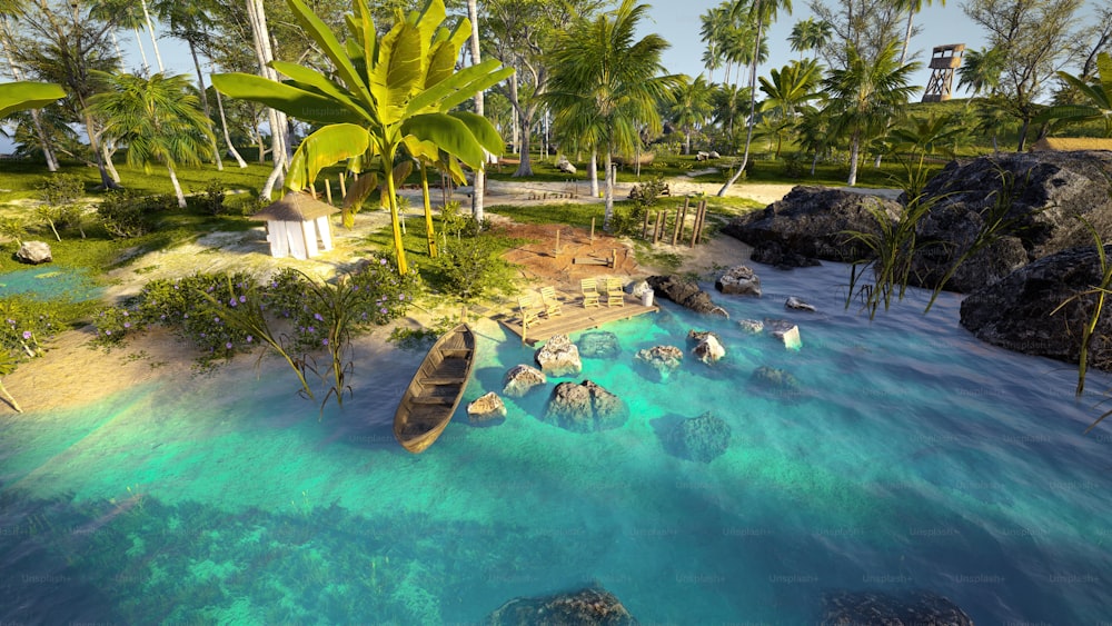 Un'immagine generata al computer di un'isola tropicale