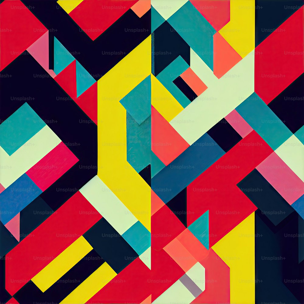 Una pintura de un patrón multicolor de líneas y rectángulos