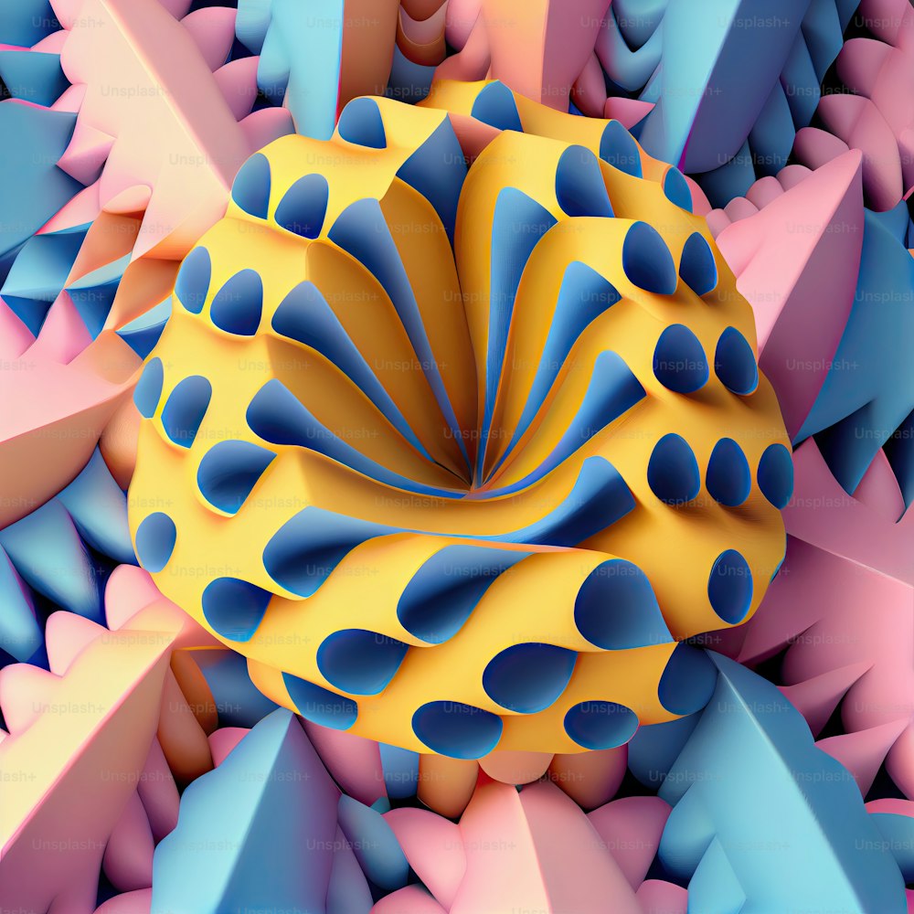 Una imagen generada por computadora de un objeto amarillo y azul