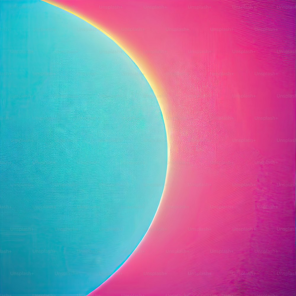 an abstract painting of a blue and pink circle