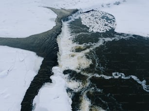 um rio que atravessa uma paisagem coberta de neve