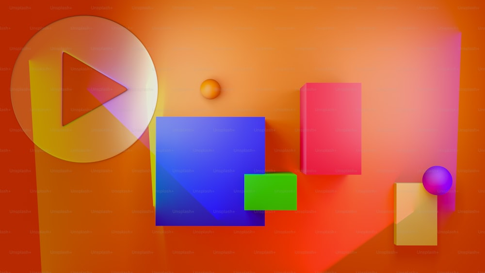 a colorful abstract background with a play button