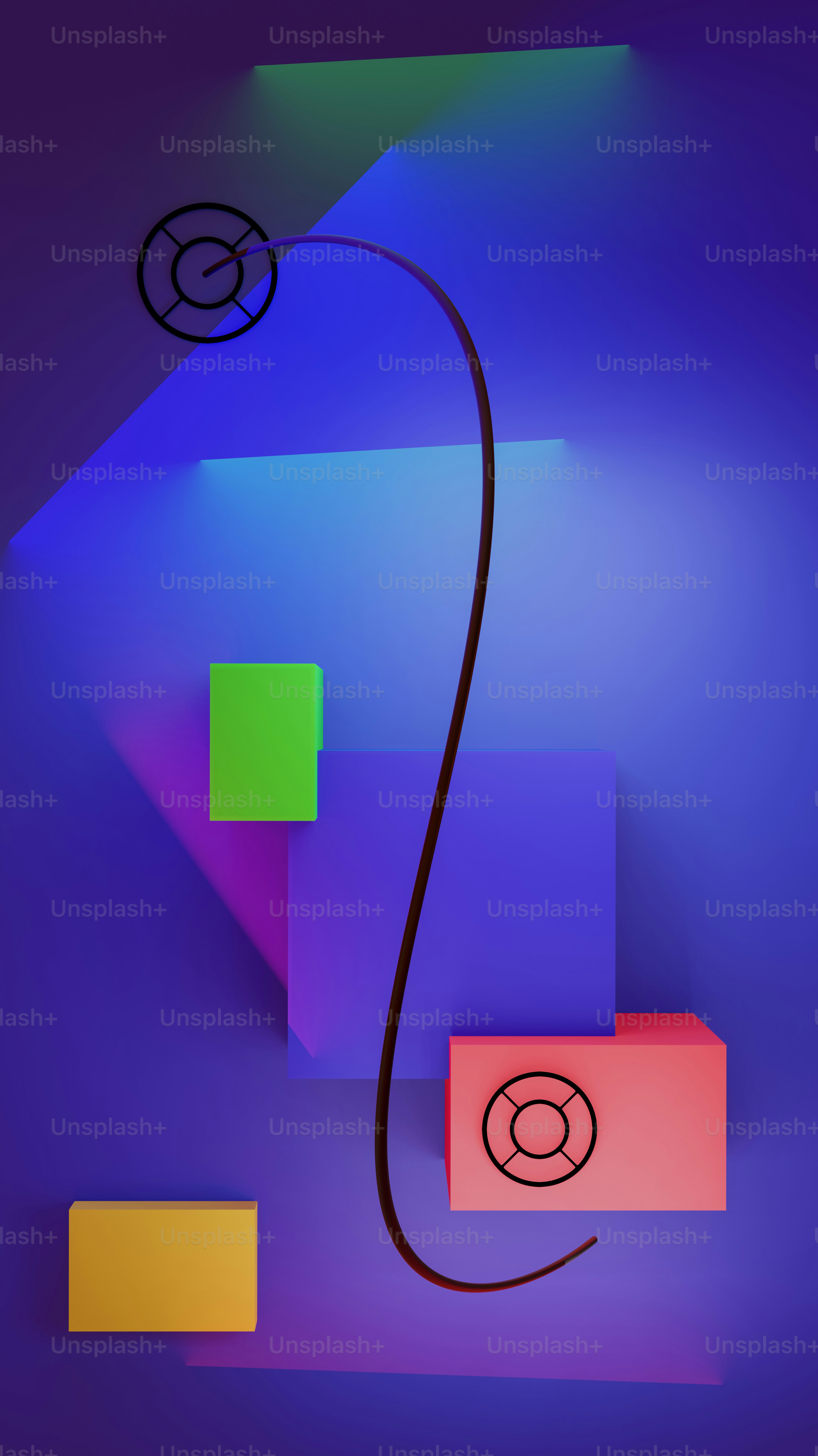 a purple background with a green and yellow rectangle