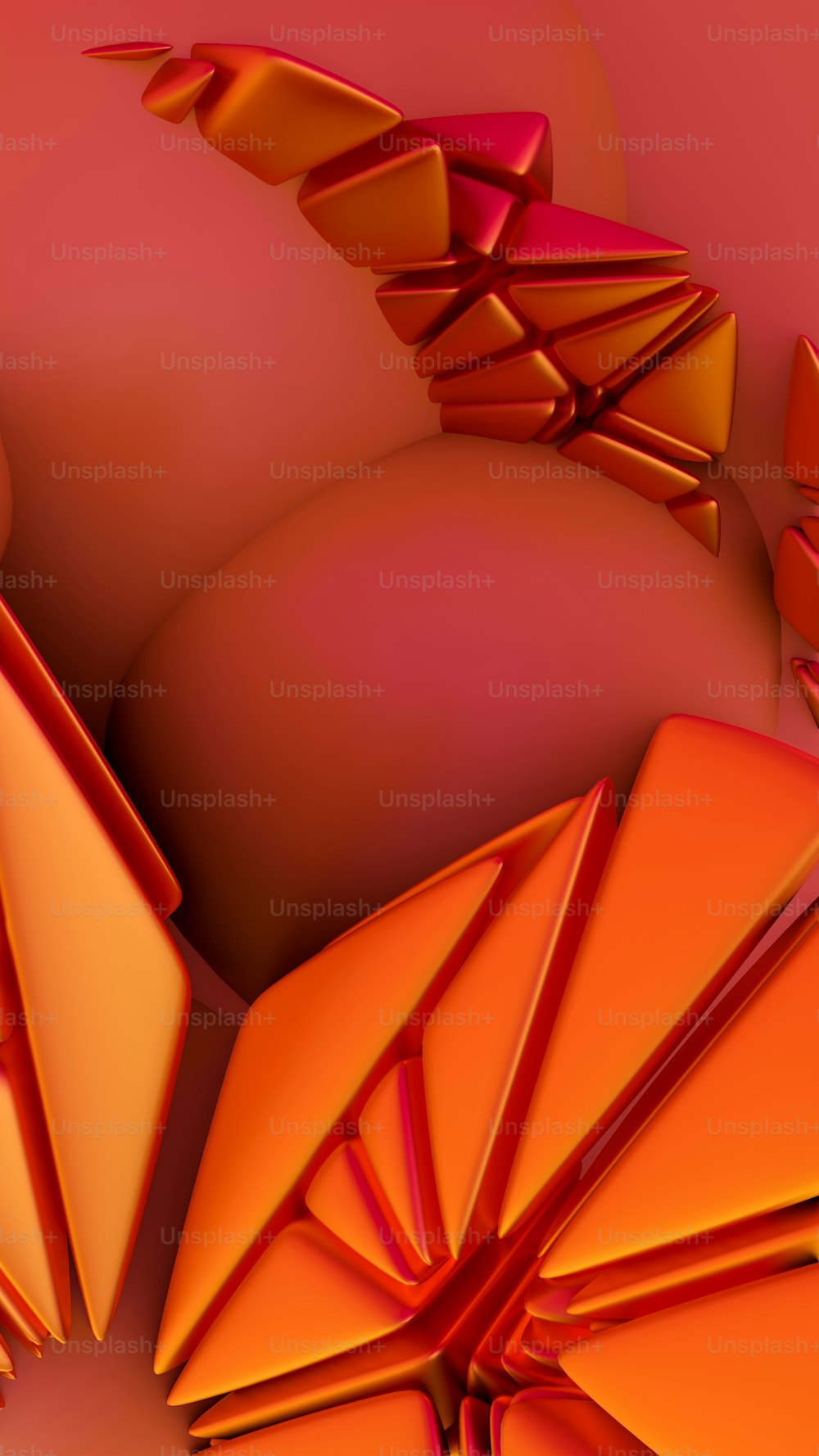 an abstract image of orange and pink shapes