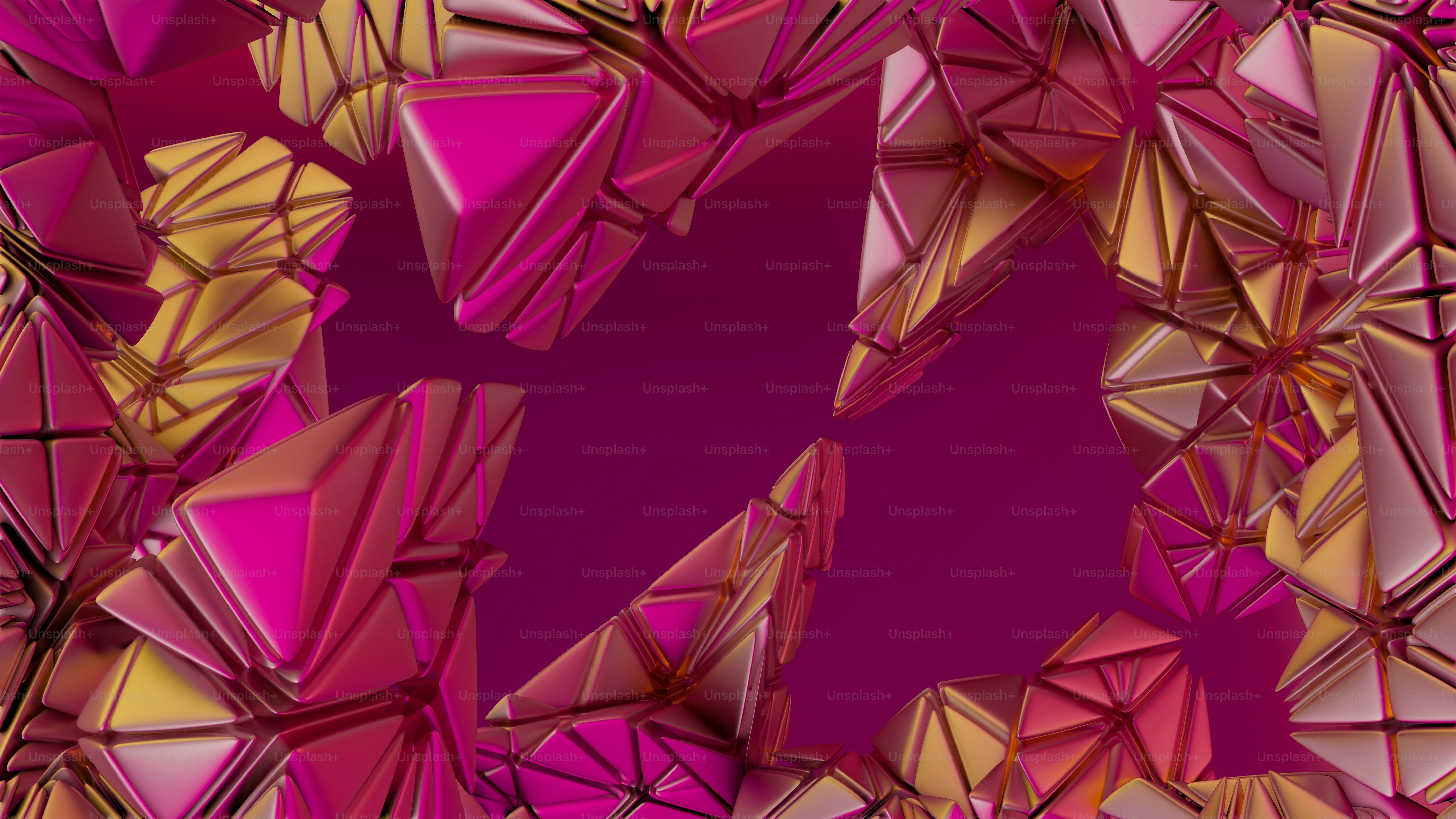 a purple background with many different shapes