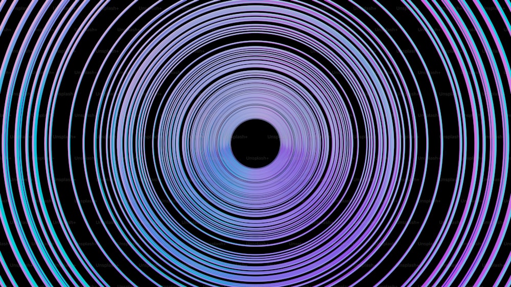 Ein schwarzes Loch in der Mitte eines blauen und violetten Hintergrunds