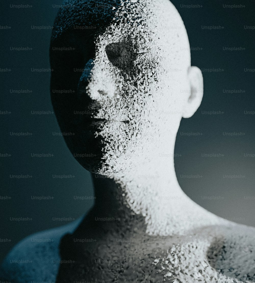 a man covered in white powder with a black background