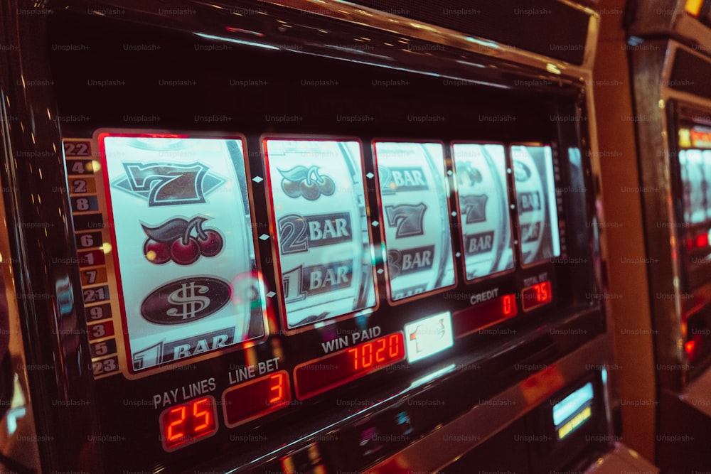 a row of slot machines sitting next to each other