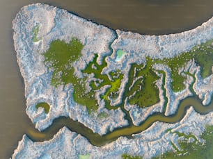 an aerial view of a body of water