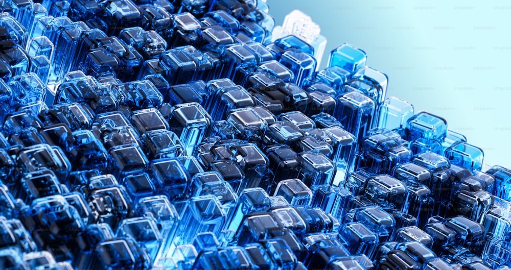 a large group of blue and black cubes